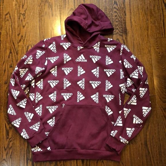 ADIDAS Pullover Hoodie with ADIDAS Logo Burgundy and White Sz Large NWOT - Picture 1 of 8